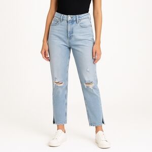 Nature Denim High Rise Mom Jeans Light Wash Distressed Raw Hem Size 9